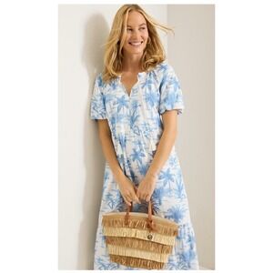 Tommy Bahama Oceana Isle Fortuna Fronds Midi Dress 100% Cotton Pockets XL NWT